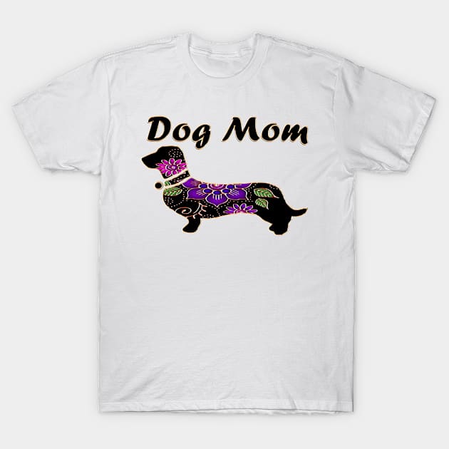 Dog Mom Floral Dachshund T-Shirt by m2inspiration